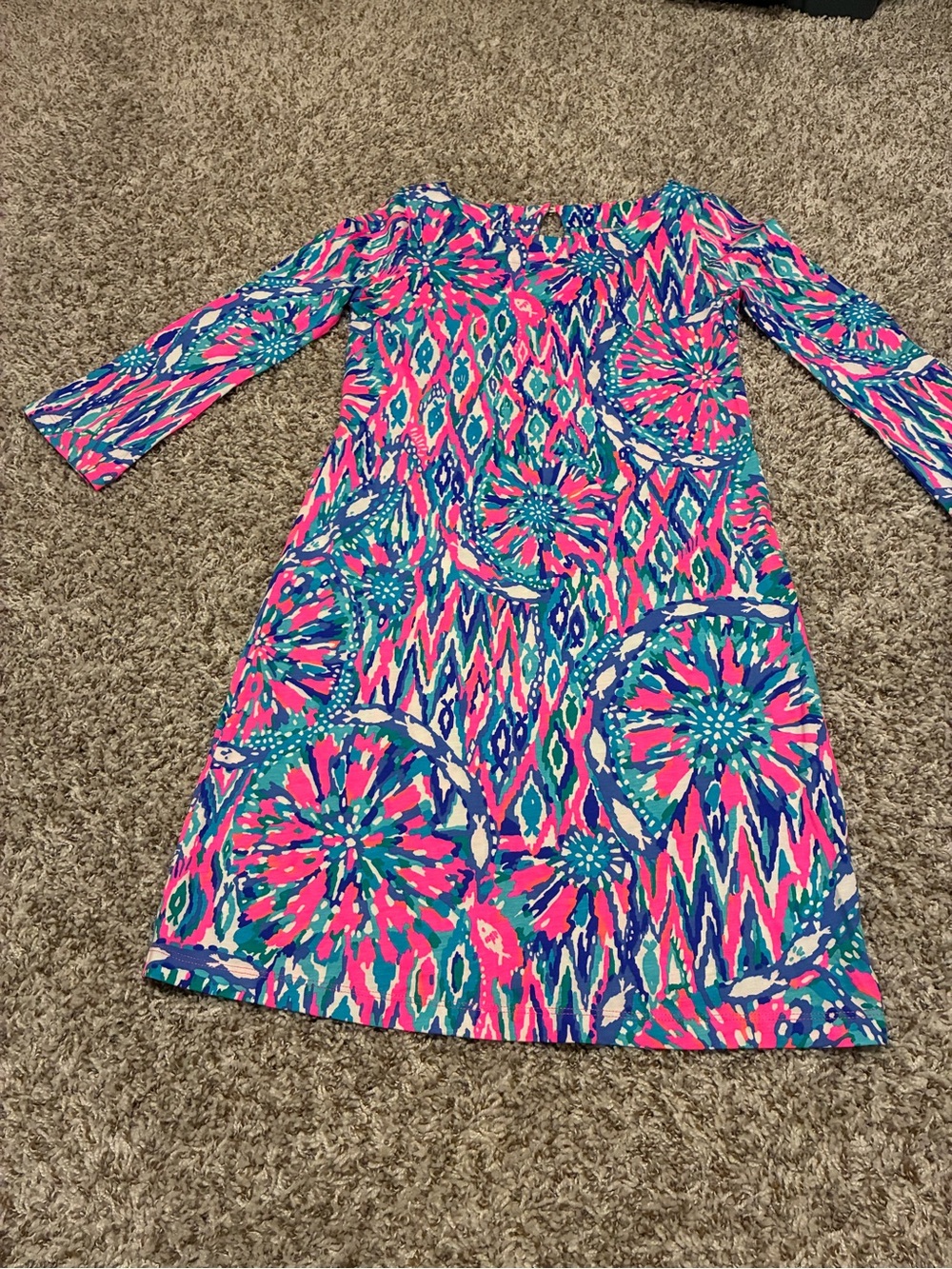 Lilly Pulitzer Pink, Blue & Green Floral Midi Shift Dress
